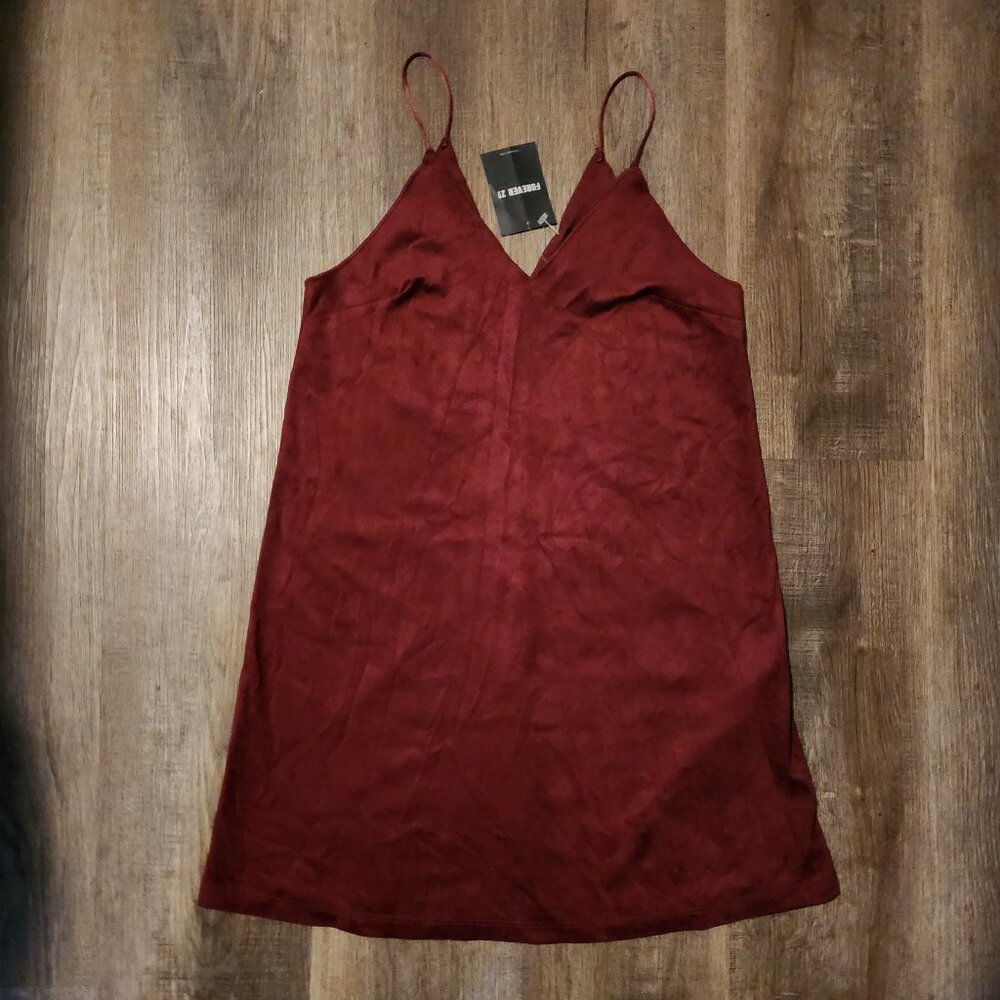 ✨NWT!💋Forever 21 Burgundy Faux Suede V-Neck Cami Mini Slip Dress-S